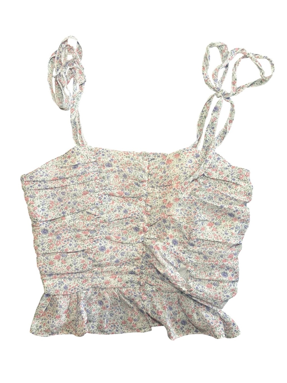 American Threads Pastel Floral Ruched Tie-Strap Camisole - White/Pastel